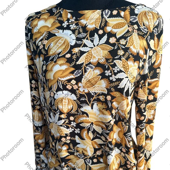LOFT Black & Gold Floral Flowy Long Sleeve Blouse Small - Picture 1 of 4